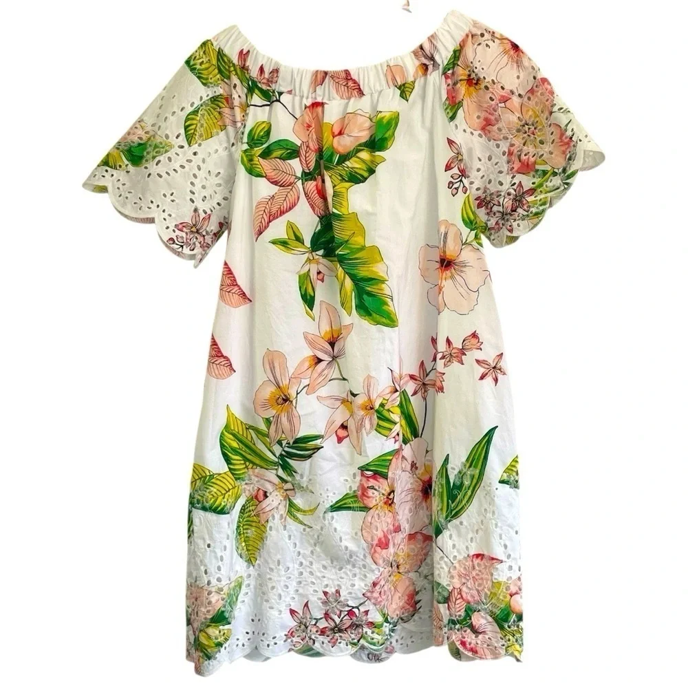 Ny & CO off the shoulder beautiful floral embroidered Eyelet white dress M - Picture 5 of 11